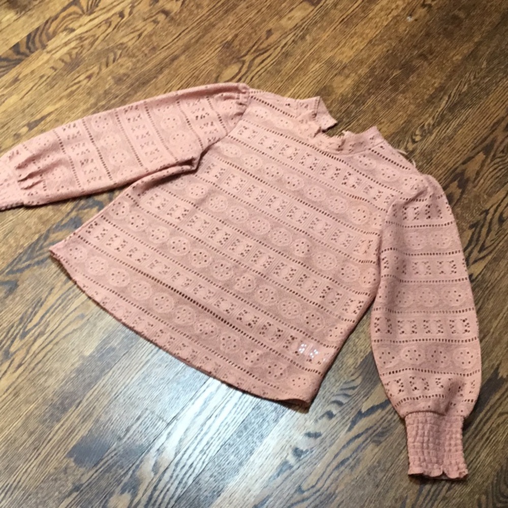Pink Long Sleeve Lace Top
